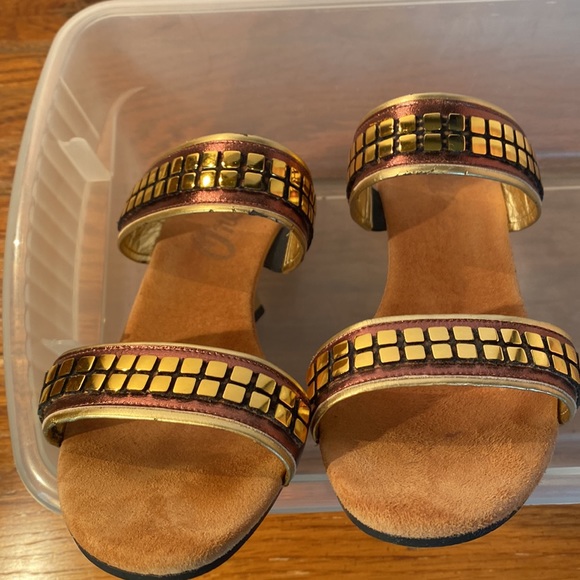 Onex Two-Strap Heels with Bronze Studded Accents - Picture 4 of 7